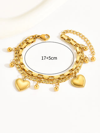 Valencia Pulsera de Doble Cadena con Corazón y Bolitas joyería